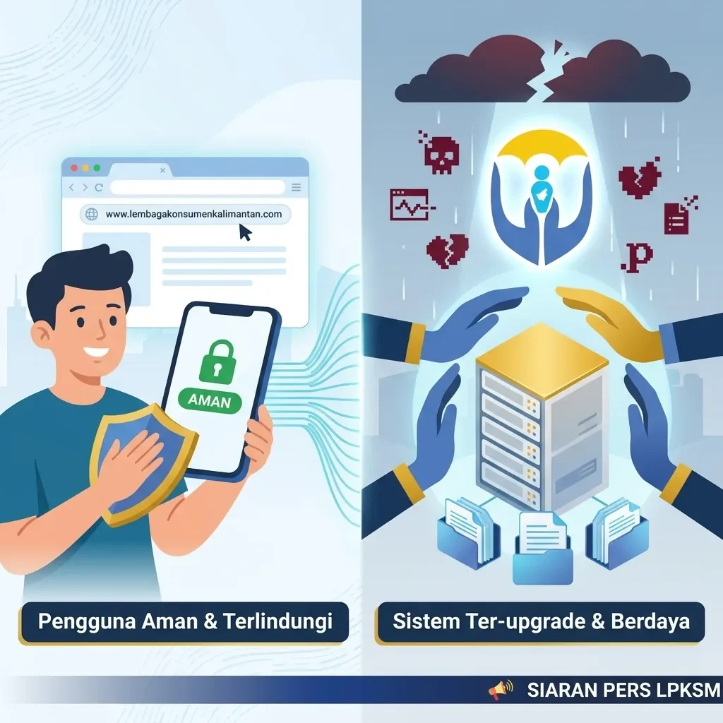 Ilustrasi animasi keamanan siber dan perlindungan data digital situs web LPKSM Borneo Kalimantan